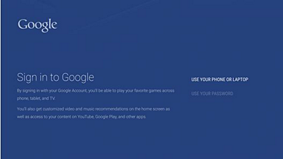 Philips 官方 2015–2018 Android TV 示例：Google 账号登录方式。